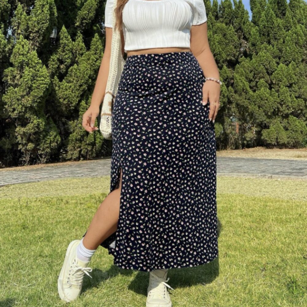 SHEIN Black Floral Maxi Skirt 2x-3x ladies long
